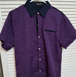 Purple Short Sleeve Button-Up Shirt